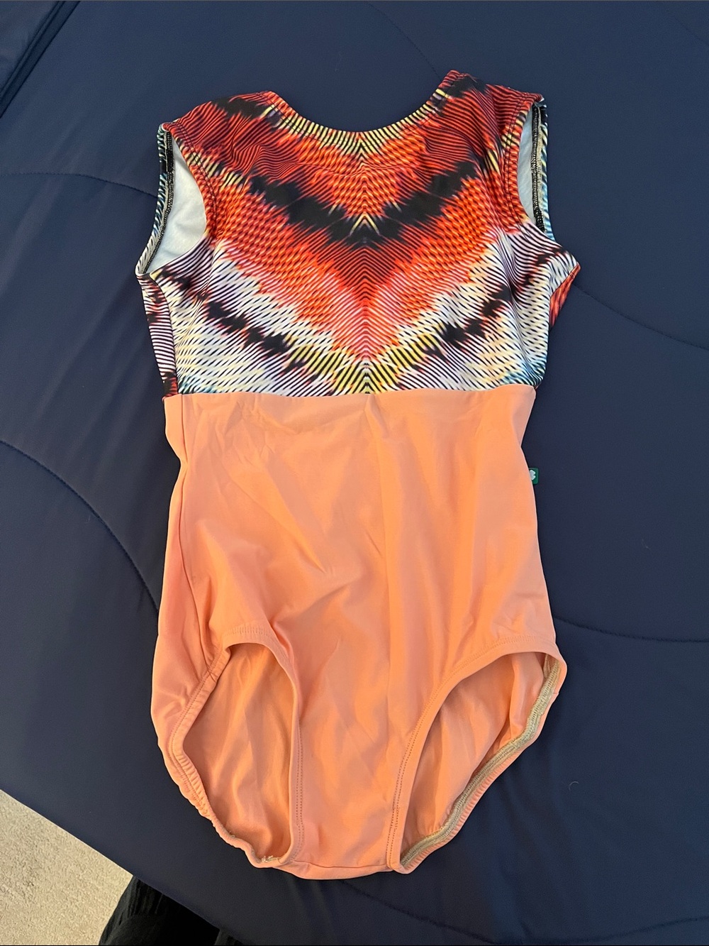 Luckyleo Vibrant Orange Mixed-Print Sleeveless Leotard